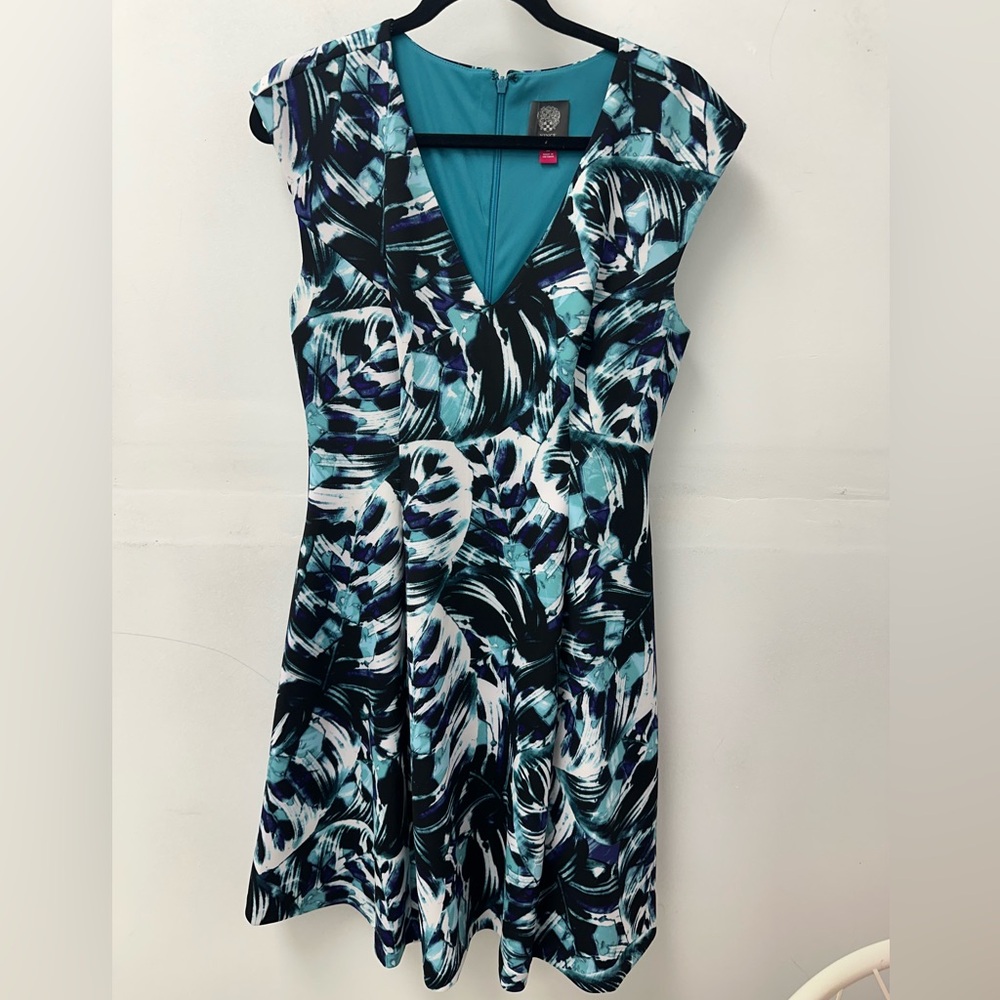 Vince Camuto Scuba Fit and Flare Dress V-Neck Midi Dress